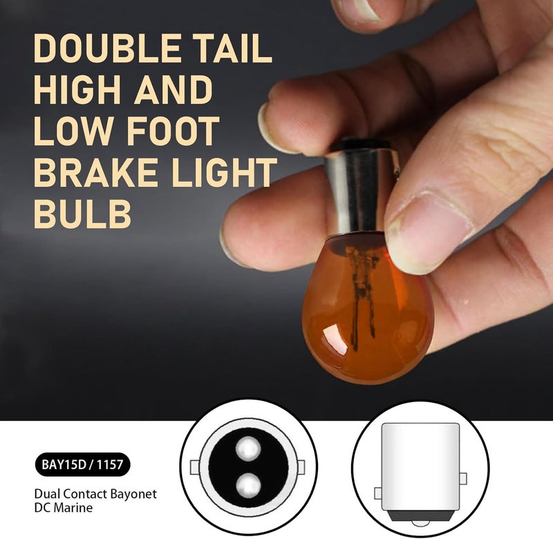 Zikefest 10PCS 1157 Bulb, Tail High and Low Brake Light Bulb, P21/5W S25 2057 2357 7528 BAY15D Light Bulb, Turn Signal Light Bulb Replacement, Universal Halogen Brake Tail Light Parking Light (Amber) - Image 4